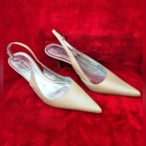 Anne Klein Women's Leather Cream Slingback Pumps-Heels-Size 7.5M